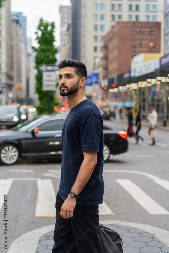 Cool Brunette Bearded Man Walking On The Streets In The City. Cool Brunette Bearded Man Walking On The Streets In The City.