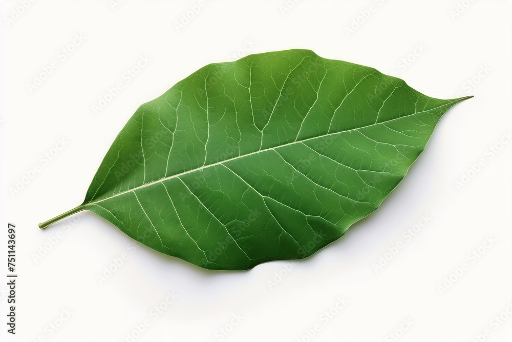 Fototapeta premium Green single leaf isolated white background. 