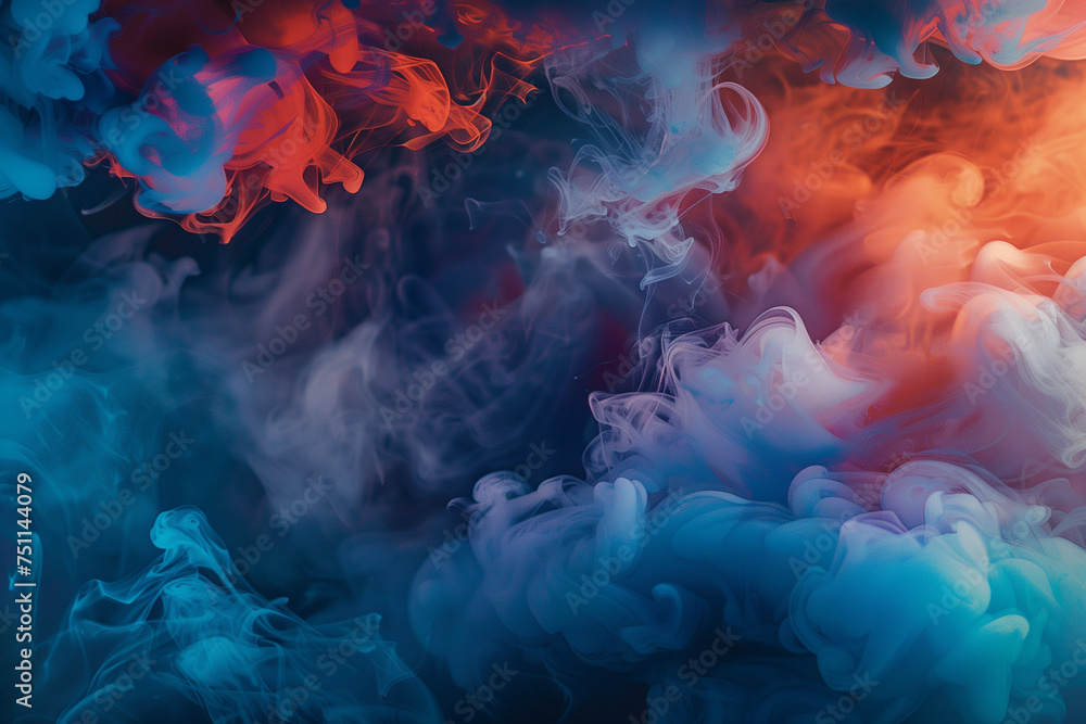 Smoky texture of blue and red shades, abstract background of clouds