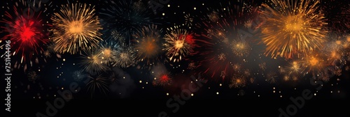 On black background colored fireworks  banner