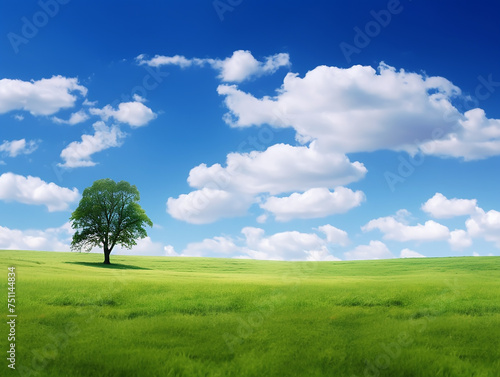 tree on a field and cloudy blue sky © Modern Design