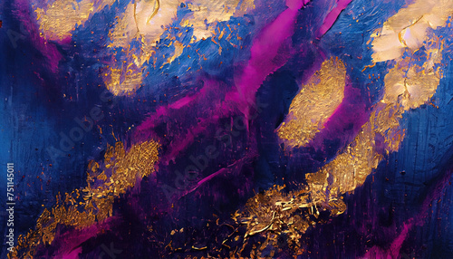 Abstract dark blue and magenta texture with gold inclusions background.