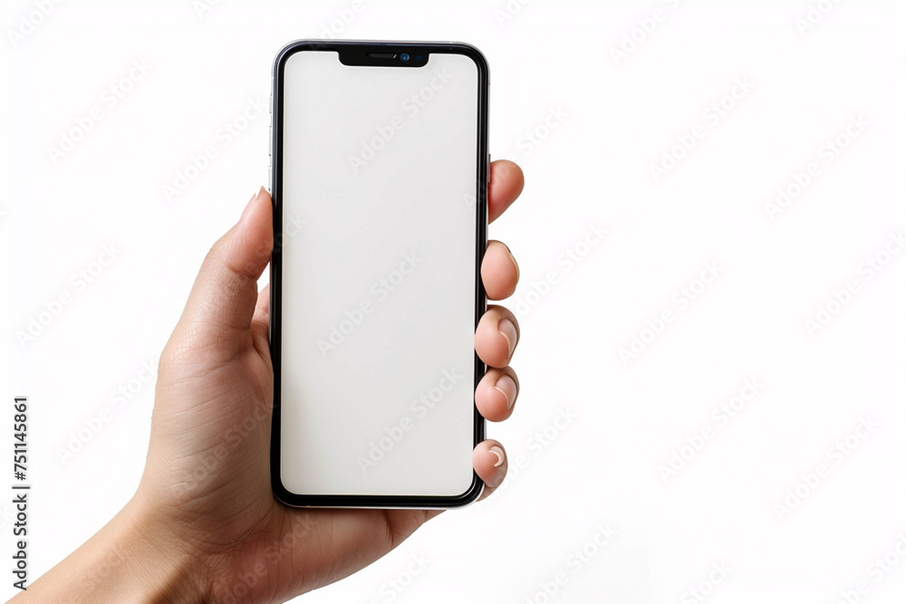 Smartphone Mockup on Hand created with Generative AI Smartphone Mockup on Hand created with Generative AI