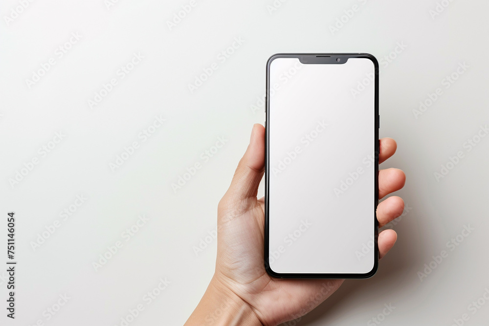 Smartphone Mockup on Hand created with Generative AI Smartphone Mockup on Hand created with Generative AI