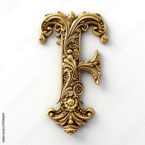 3D render of vintage capital letter I in the style of Baroque.