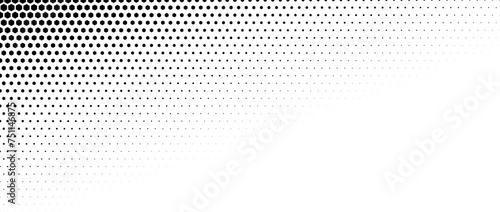 Hexagon corner halftone gradient texture. Abstract black grunge hex gradation background. Geometric retro tech wallpaper. Fading hexagonal pattern backdrop. Vector vanishing honeycomb grunge overlay photo