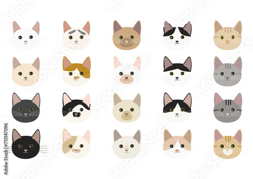 様々な柄の猫の顔のアイコン