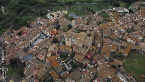 Aerial Overhead View Over The City Of Peralada In Girona Costa Brava. Orbit Motion photo