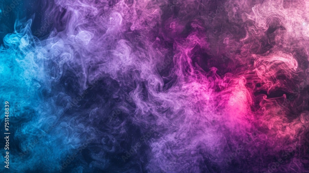 Ethereal abstract smoke art with a blue and purple color gradient on a dark atmospheric background.