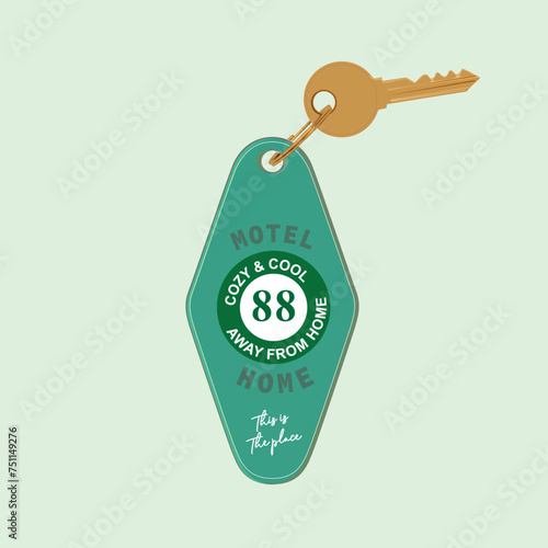 Green plastic motel key hang tag simple in flat illustration 
