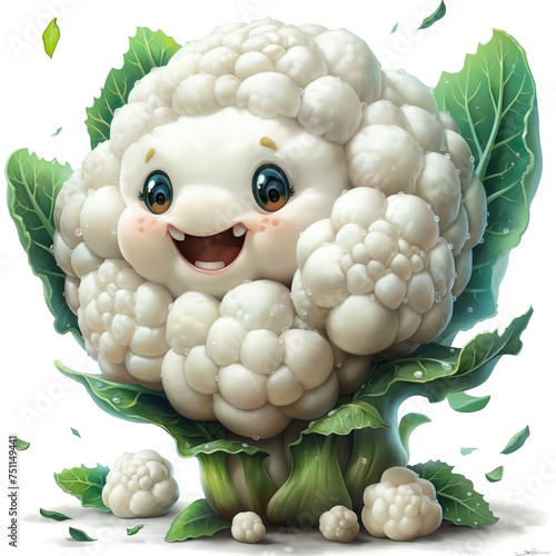 Funny Cauliflower.  Illustration On The Theme Of Comics And Fantasy. Agriculture And Cartoons. Generative AI  