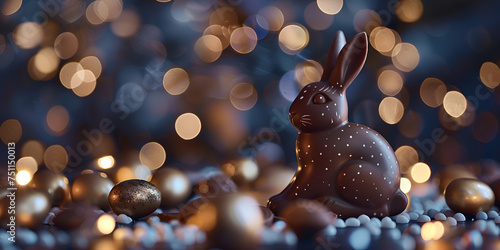 Rabbit for christmas cute rabbit on the background of christmas lights cheerful surprise 