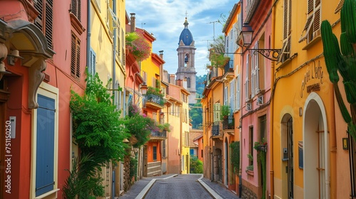 Charming and vibrant street design and church scenery tourist spot in the French Riviera region of France.