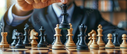 Business strategy planning concept, business organize strategy brainstorm chess board game, Checkmate business management, leadership success, team leader, teamwork