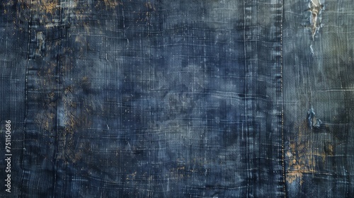 Background Texture Pattern in the Style of Dark Colored Denim Grunge - A rugged, worn look with frayed edges and faded colors created with Generative AI Technology