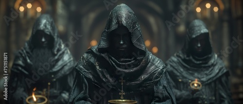 Holy Order Of Black-Hooded Monks. Illustration On The Theme Of Religion And Mysticism, Cinema And TV Series. Generative AI