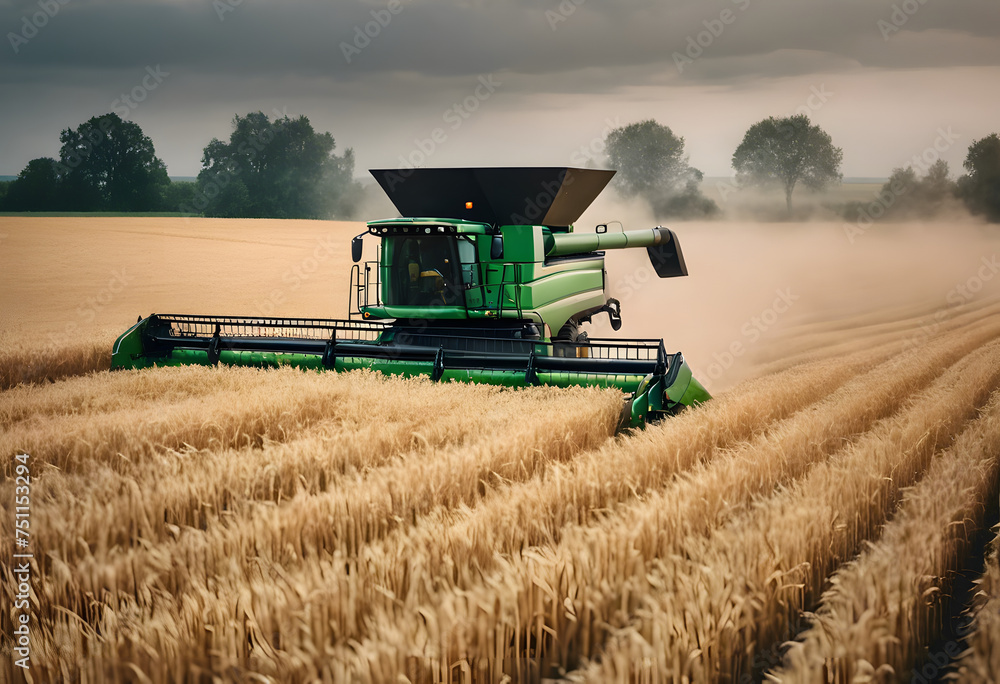 Fototapeta premium Combine harvester in action on a wheat field.