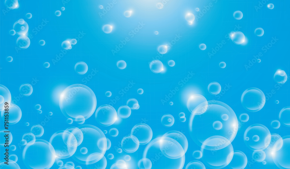 Abstract clear bubbles on blue-purple background, vector, 3D