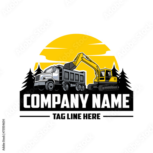 mini excavator,  truck company  logo vector image