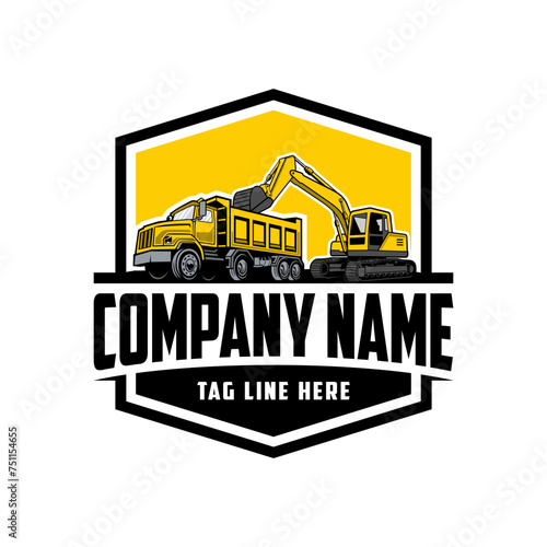 mini excavator,  truck company  logo vector image