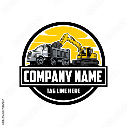 mini excavator,  truck company  logo vector image
