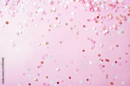 A playful pink background adorned with an abundance of colorful confetti pieces, creating a cheerful and festive ambiance, perfect for illustrating themes related to parties and celebrations.