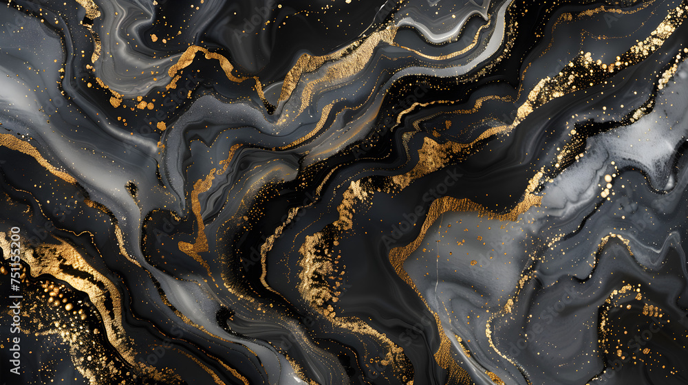 Obraz premium Liquid texture with marble pattern white, black and gold colour 
