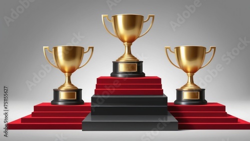 3d isometric trophy and podium winner illustration