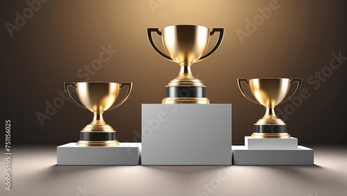 3d isometric trophy and podium winner illustration photo