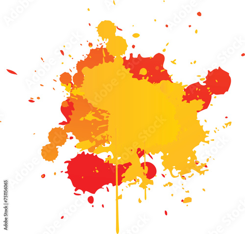  yellow red orange paint splash shape colorful set. paint with liquid fluid isolated for design elements. ink splatter flat collection  decorative shapes liquids. Isolated vector illustration