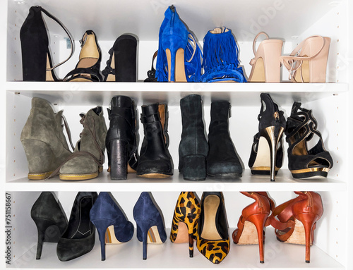 Luxury Fashion Women's High Heel fashion shoes on shelf in Closet 