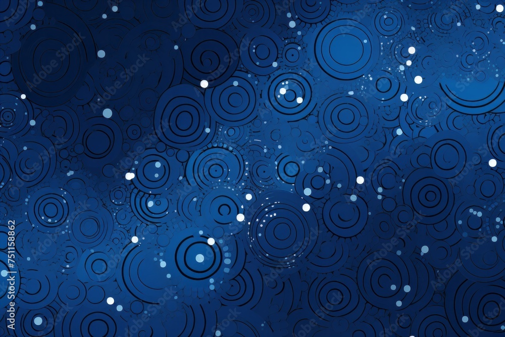A Hypnotic Pattern of Concentric Circles in Shades of Dark Blue, Accentuated by Luminous Dots, Generative AI