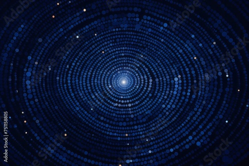 A Hypnotic Pattern of Concentric Circles in Shades of Dark Blue, Accentuated by Luminous Dots, Generative AI