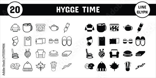 Hygge Time Line Glyph Vector Illustration Icon Sticker Set Design Materials