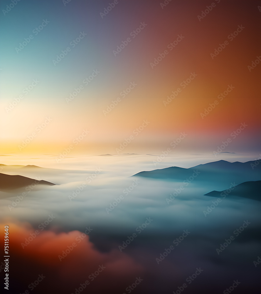 Sunrise over the sea of fog in the mountains. Nature background