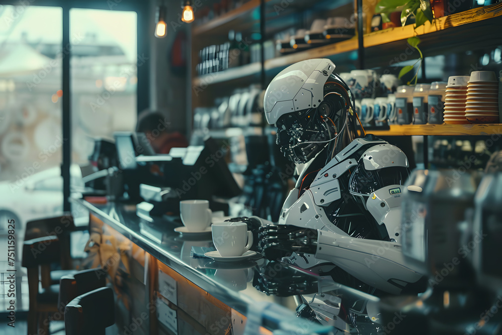 Robot working as a barista Robot working as a barista
