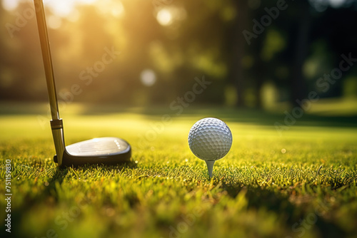 Golf Ball and Golf Club on Grass. Generative AI