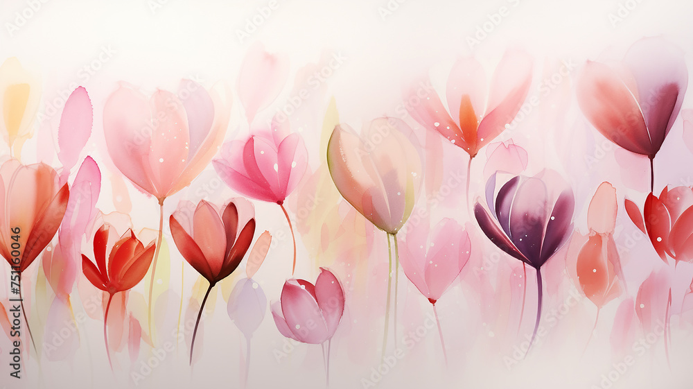 Spring flowers tulips in watercolor on a white background, festive greeting card Spring flowers tulips in watercolor on a white background, festive greeting card