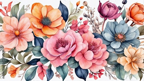 floral art background, Botanical watercolor hand drawn flowers