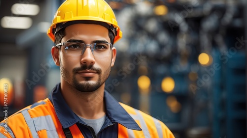 Portrait of male engineer worker wearing safety uniform photo