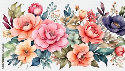 floral art background, Botanical watercolor hand drawn flowers