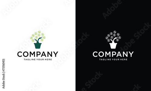 money tree logo design icon template, money combine with tree logo design concept