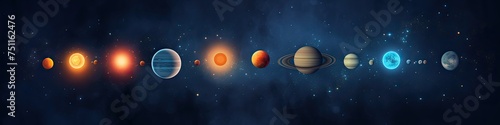 A long line of planets in the solar system, including Jupiter, Saturn, Uranus © hakule