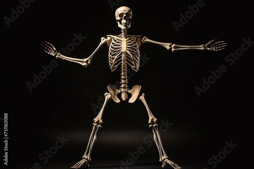 Human skeleton anatomy concept isolated black background.