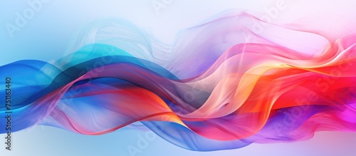 A dynamic multicolored wave of smoke billows against a vibrant blue background, creating a striking visual contrast. The smoke appears to twist and flow in an abstract yet mesmerizing pattern.