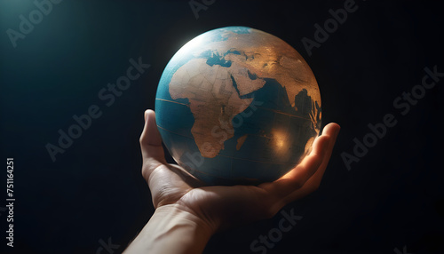 hands holding a earth on a dark background
