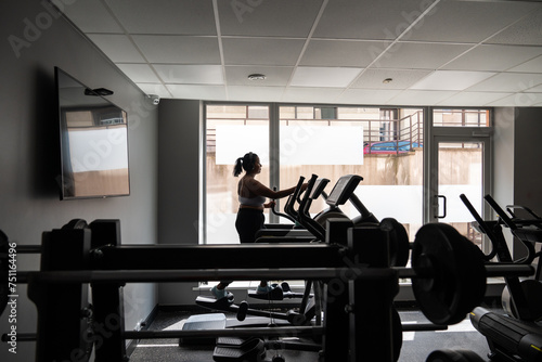 Plus Size Woman Silhouette At Cross-trainer In The Gym photo