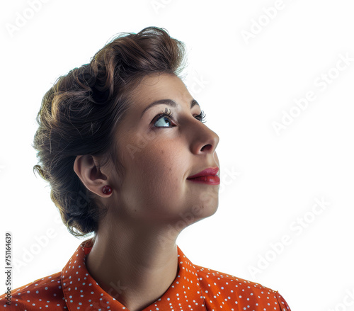 Retro portrait with a woman of the 60s isolated from the background with copy space for text photo