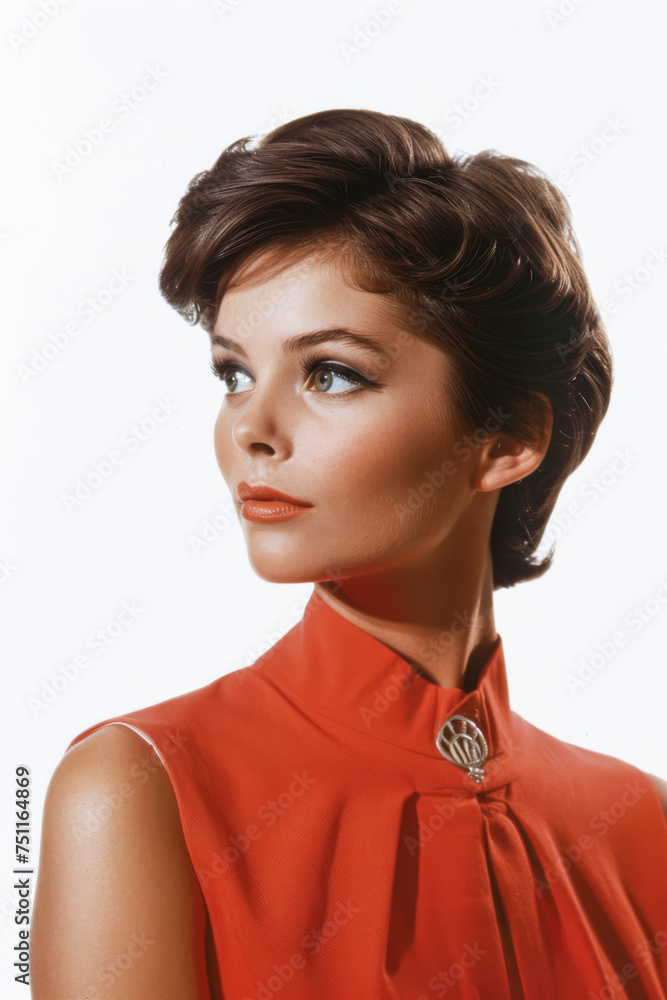Retro portrait with a woman of the 60s isolated from the background with copy space for text