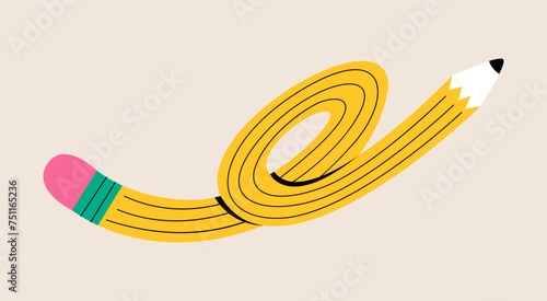 Pencil, bended, curved pencil. Colorful vector illustration